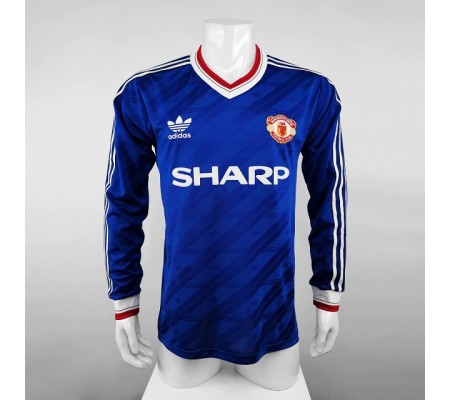 Manchester United 86/88  Away Blue Long Sleeve Soccer Jersey